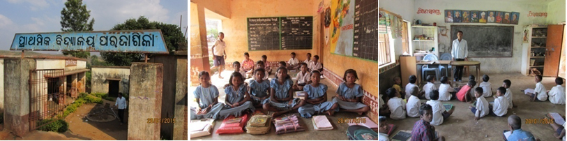 Parajasila Primary School, children studying in school verandah, only one classroom is there. 